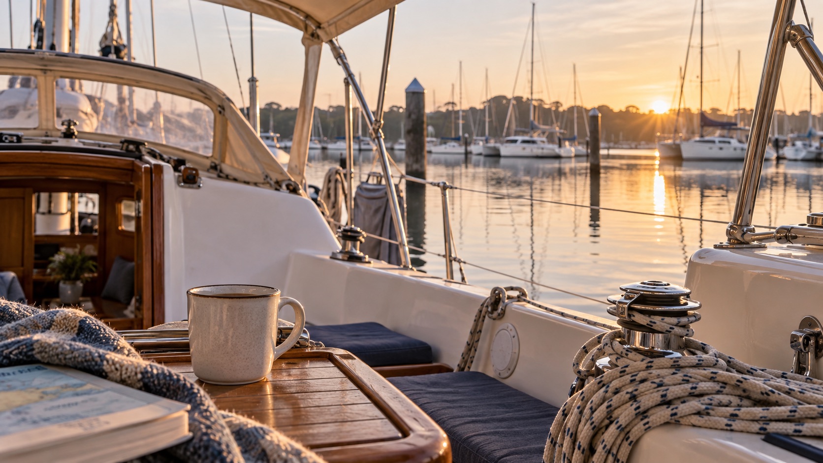 Quiet morning in the cockpit of a liveaboard cruising yacht